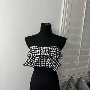 Black and White Strapless Bustier Top with Ruffled Details